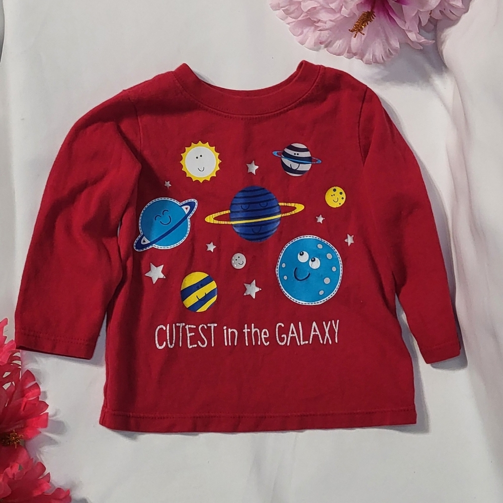 Garanimals Baby Boys Red Long Sleeve Planet Graphic T-Shirt Size 12 Months GUC